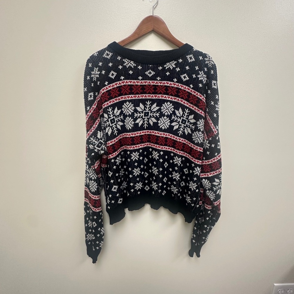 Vintage GFC Trading Company Fair Isle Snowflake Sweater Black Red XL Holiday